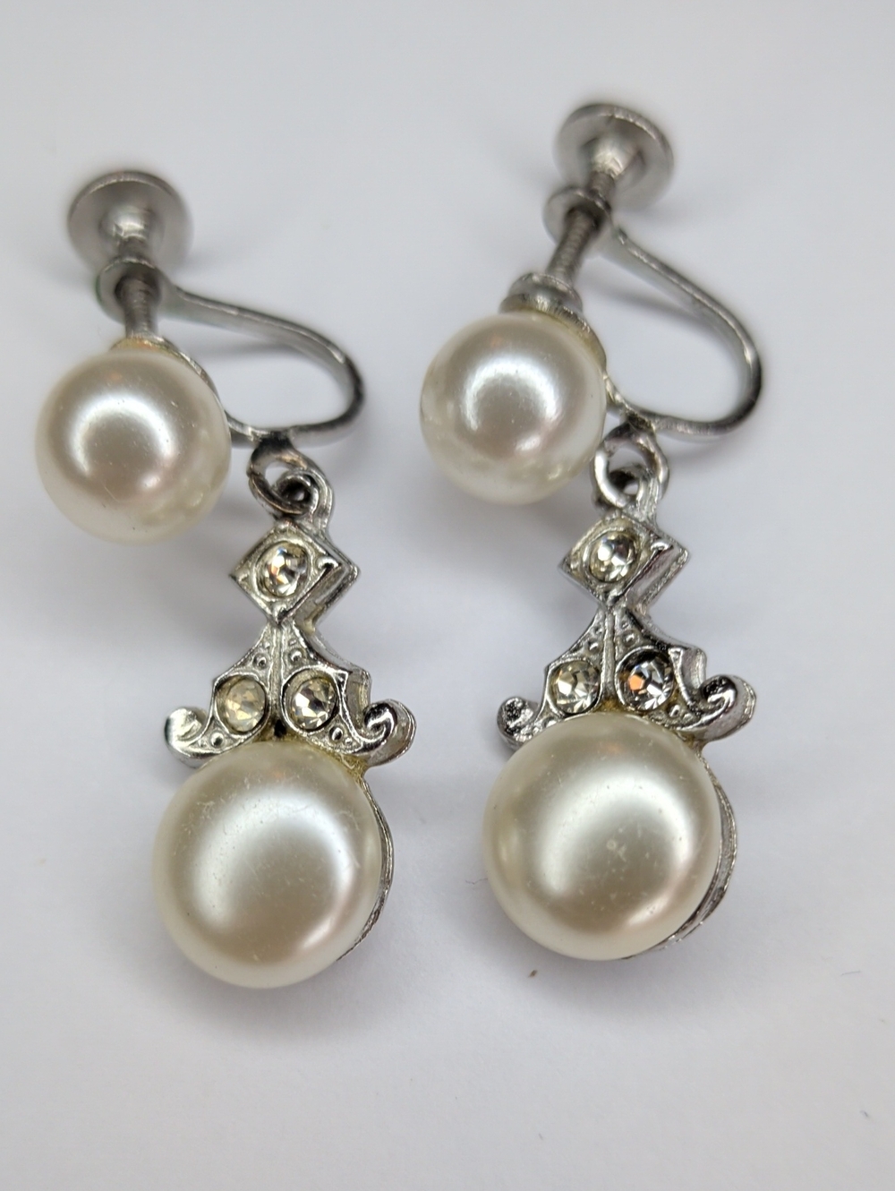 Vintage 50s Pearl Drop Earrings Clip-on Mid Century Wedding Formal